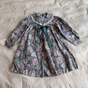 Vintage Laura Ashley Mother & Child Floral Cotton Dress 2T Cottagecore Teal